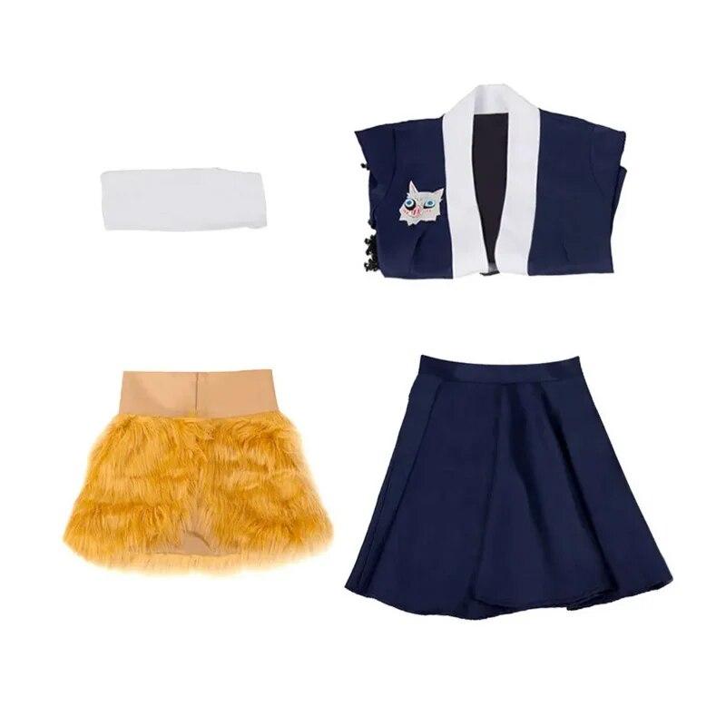 Hashibira Inosuke Cosplay Costumes Anime Demon Slayer Women Outfits Skirt Wig Maid Sets Kimetsu No Yaiba Girls Halloween Costume