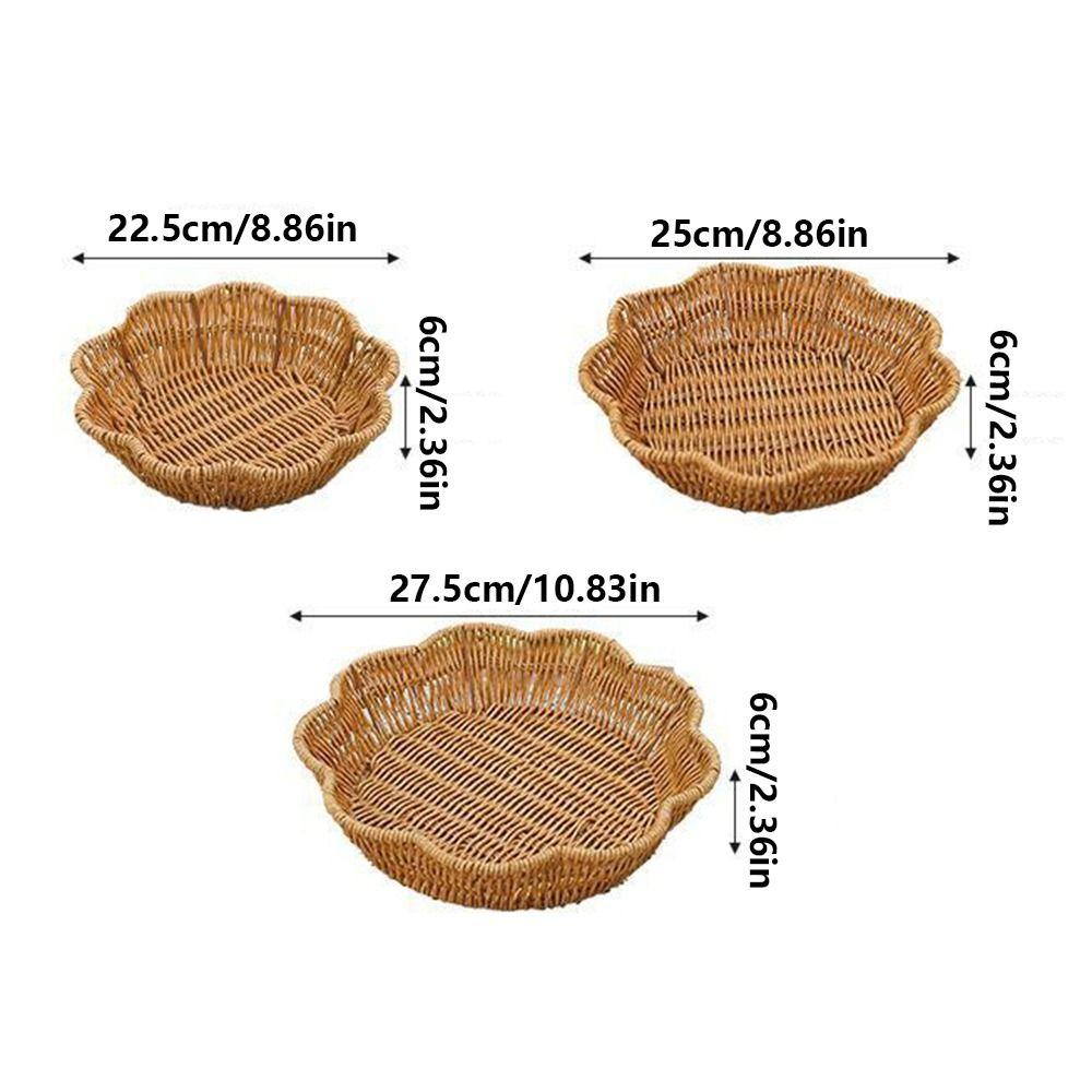 Flower Shape Imitation Rattan Basket Handwoven Woven Bread Plate Fruit  Serving Tray  Dining Table