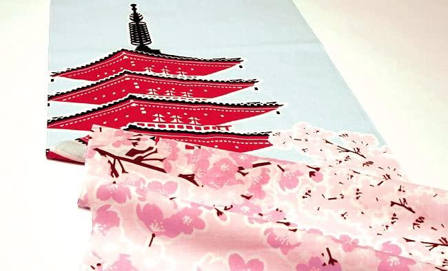 Dyeing Anbo Hand Towel Pagoda with Cherry Authentic Dyed Cotton Tokuoka Made in Japan 35cm x 100cm "Five-Story Blossoms" 100%