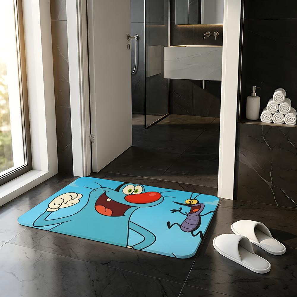 TAPPETINO ANIME O-Oggy e i Mosconi Tappetino Assorbente Tappeto d'Ingresso Antiscivolo per Bagni Servizi Igienici e WC