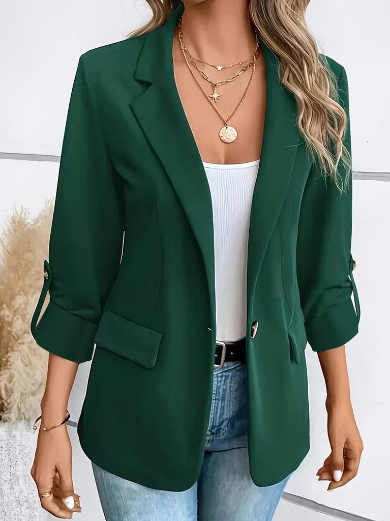 Dames Effen Kleur Lange Mouwen Slim Fit Blazerjas Casual Werkkleding Buitenjas