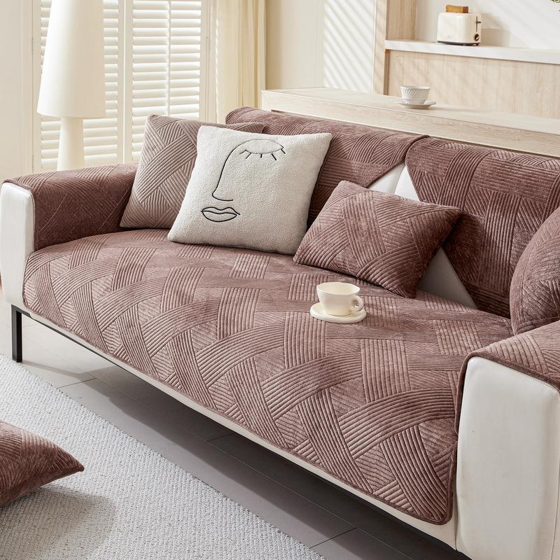 Plush Sofa Cushion Winter Thickened Plush Simple Modern Four-Season Seat Cushion Combination Non-Slip Leather Sofa Cover Cover Cloth