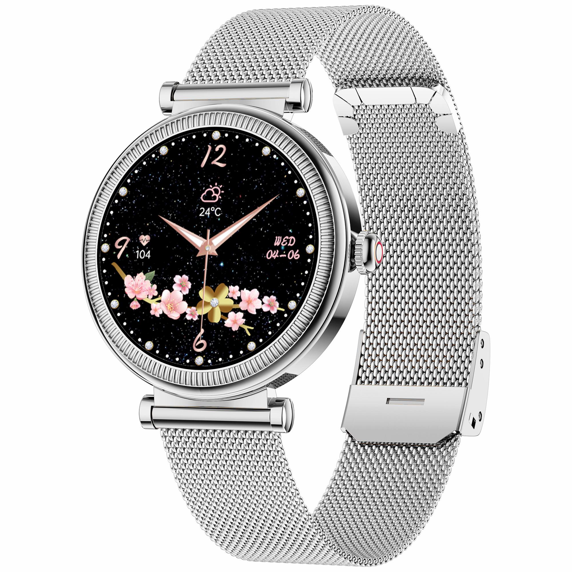 

CF37 Women Smart Watch Menstrual Cycle Reminder Health Monitoring Bluetooth-compatible Call Smart Bracelet, Steel Strap Silver