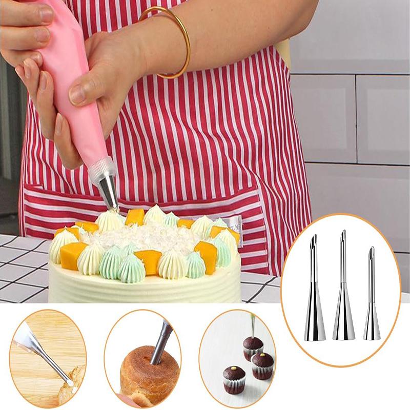 3Pcs Cream Icing Piping Nozzle Tips Set Stainless Steel Puff Mouth Puff Nozzle Tip Kit DIY Cupcake Puff Nozzle Tips Baking Tool