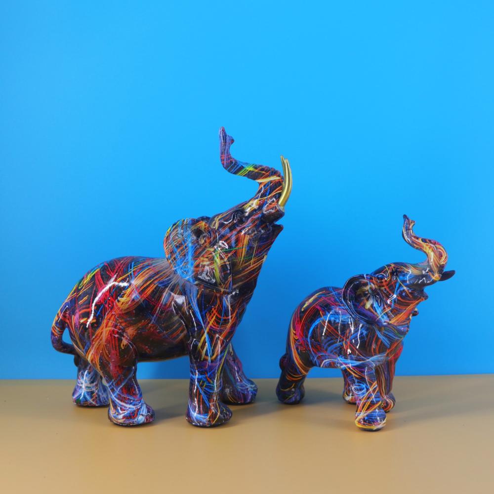 Kreativ Färg Linje Graffiti Elefant Staty Europeisk Graffiti Konst Djur Skulptur Personlig Hem Skrivbordsdekoration Prydnader