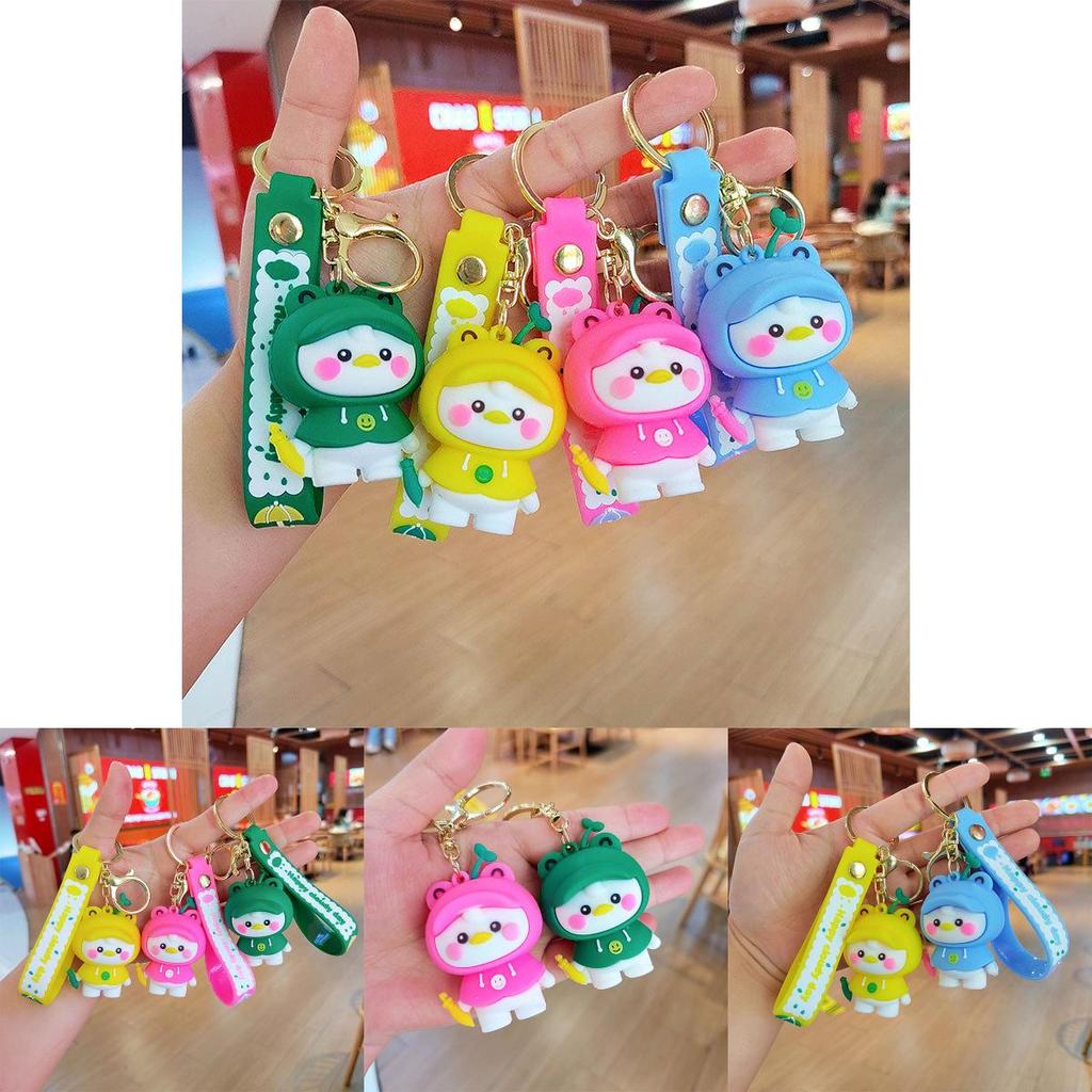 Cute Raincoat Blush Duck Keychain Silicone Figurine Car Accessory Gift For Friends