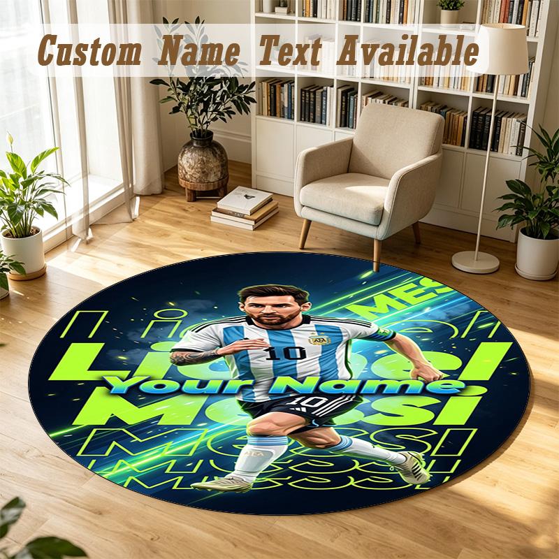 Round Rug Custom NameLionel Messi Pattern Non Slip Carpet Home Floor Decor