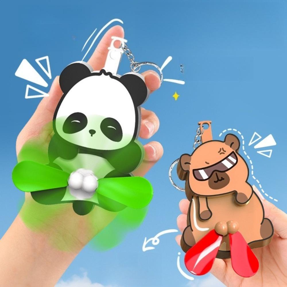 Creative Pull Play Egg Cat Keychains Fun Animal Fan Key Chains Mini Hand Press Fan Cartoon Keyring Car Accessories Summer Gift