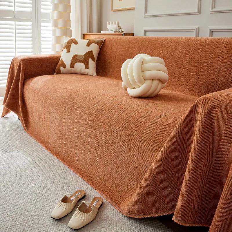 Simple Universal Solid Color Chenille Sofa Cover For All Seasons Non Slip Durable Dustproof Furniture Cushion Home Decoration