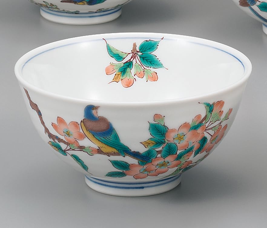 Kutani Ware Iwataya Five-piece Rice Bowl Set with Flower and Bird Motifs AP7-0621
