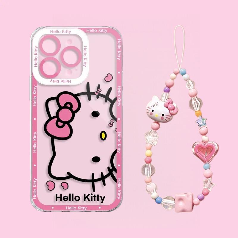 Cartoon Hello Kitty Bracelet Chain Casing For Iphone 17 16 Pro Max 17 Air 15 14 12 13 11 Pro Max X13 Mini 16e 15 Plus Clear Case