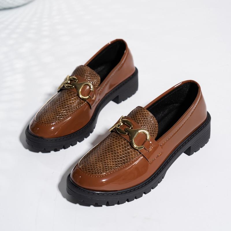 Fashion Autumn New Thick Heel Shoes Autumn New Round Head Deep Mouth Metal Thick Sole Non-slip Low Top Shoes