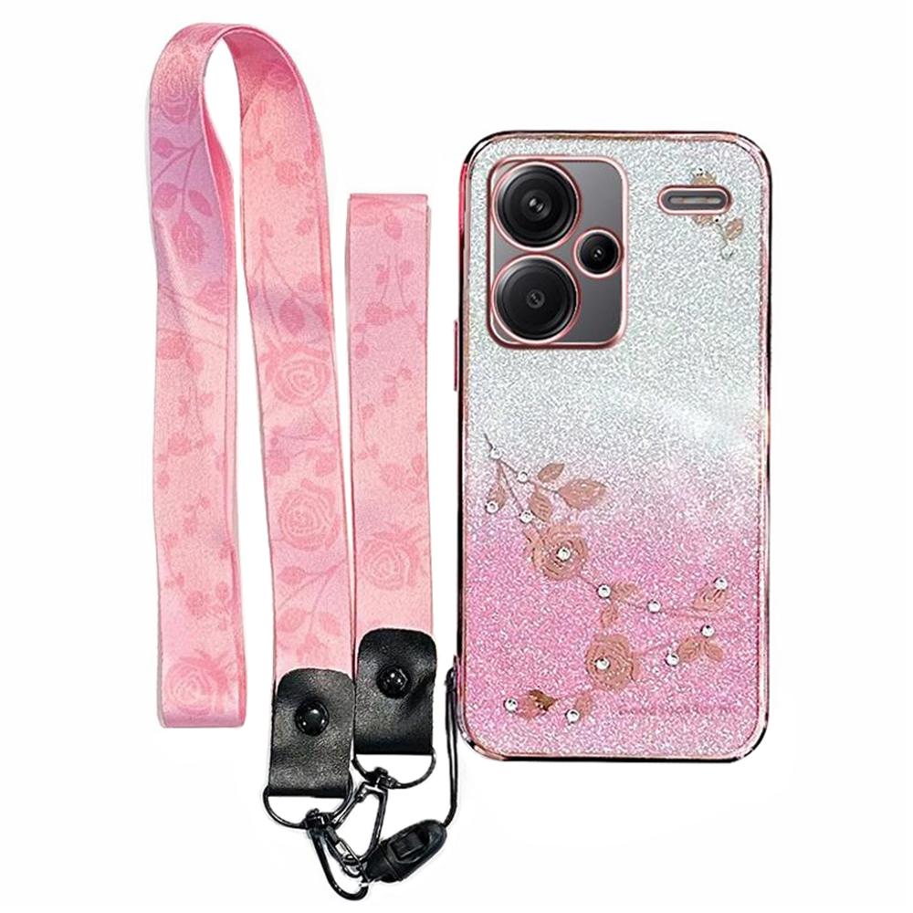 

KADEM For Xiaomi Redmi Note 13 Pro+ 5G Case Flower Pattern TPU Gradient Phone Cover with Lanyards A