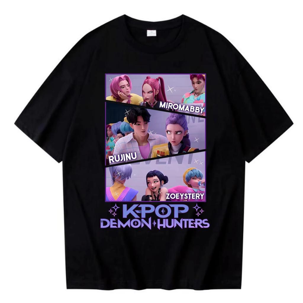 Kpop Dämonenjäger Saja Boys T-Shirt Harajuku Damen Mädchen Huntrix O-Ausschnitt Sommerhemd Geschenk für Fans