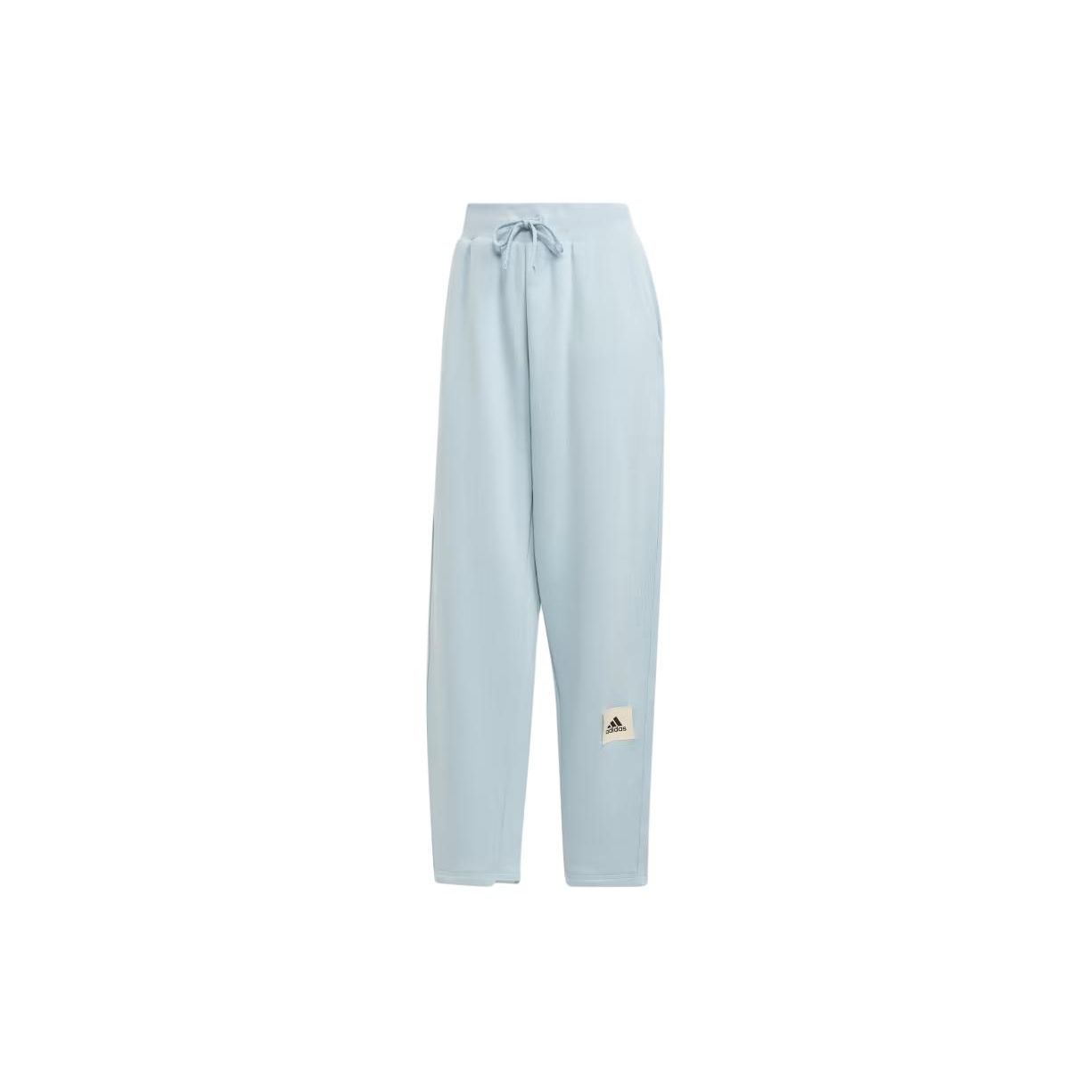 Adidas Solid Color Elastic Drawstring Logo Print Straight Leg Casual Pants Women Blue IJ8443 XXL