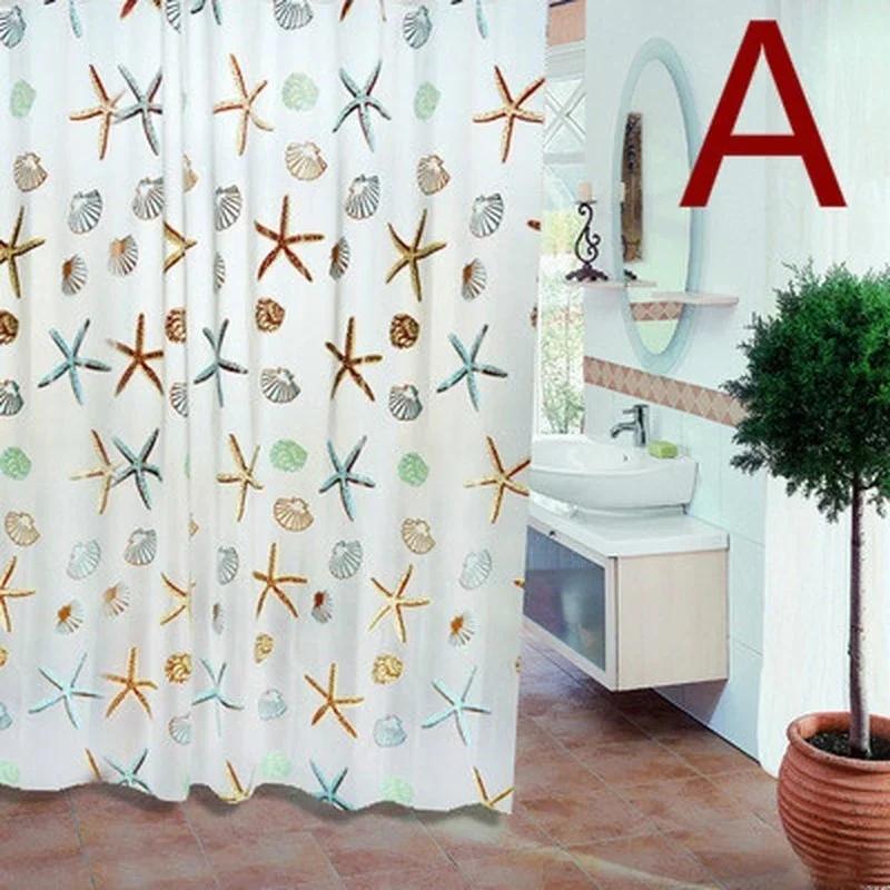 Creative Ocean Creature Bathroom Curtains, Geometric Pattern Waterproof Shower Curtains With Curtain Hook Ring Shower CurtainSet
