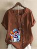 Women's Fashion Colorful Mouse Print Round Neck Short Sleeve T-shirt Casual Cotton Linen Graphic Shirt Leisure Loose Summer Blouse Tops