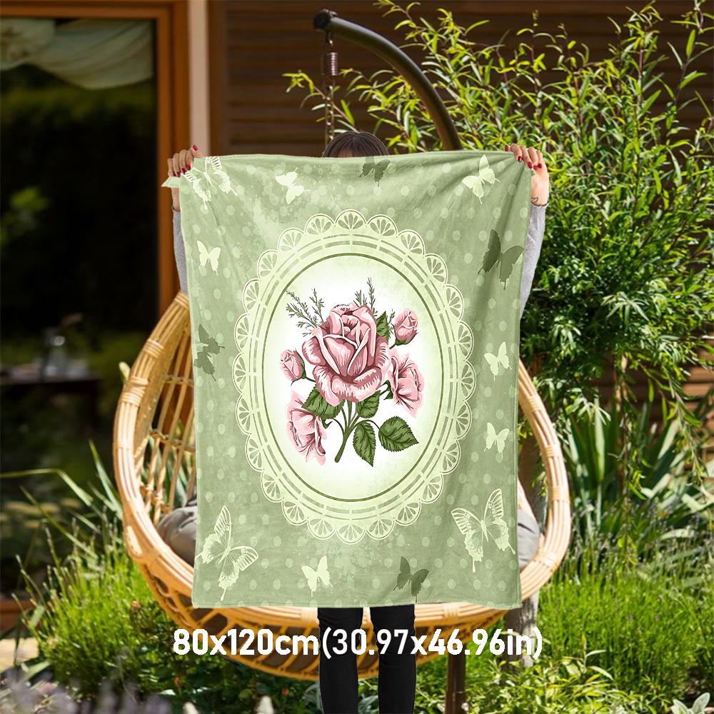 

1PC Rose ButterflyOutdoor Flannel Blanket - Soft Plush Decor for Picnics, camping, Bedroom, Playroom, Office, or Lunch Break 1316A 80x120cm(31x47inch)