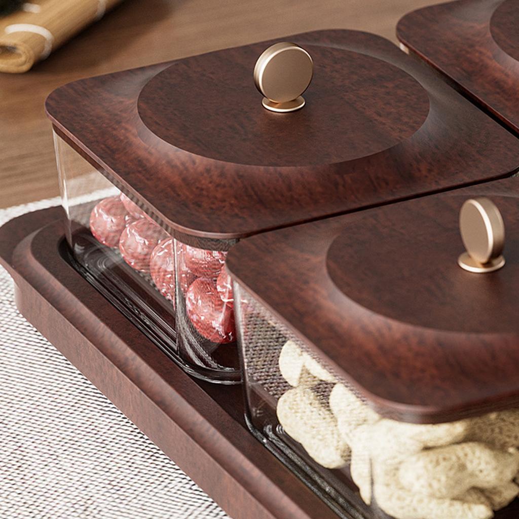 Set of 4 Plastic Imitated Wood Divided Dried Fruit Tray with Lids Appetizer Serving Tray for Party Candy Jars Cookies Nuts
