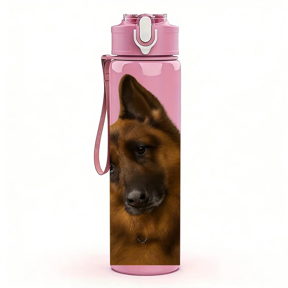 1PC Serious German Shepherd 750ml Color Plastic Sports Water Bottle Leakproof Flip Straw Lid Suitable for Sports Office Home Use