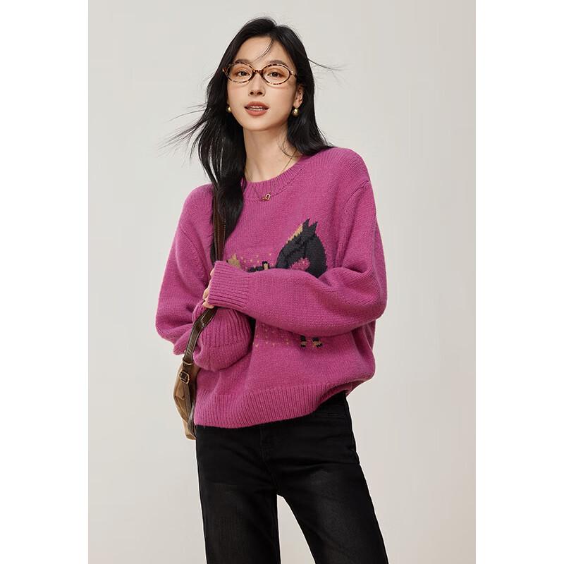 VICTORIA&VERA Women's Horse Jacquard Knit Sweater