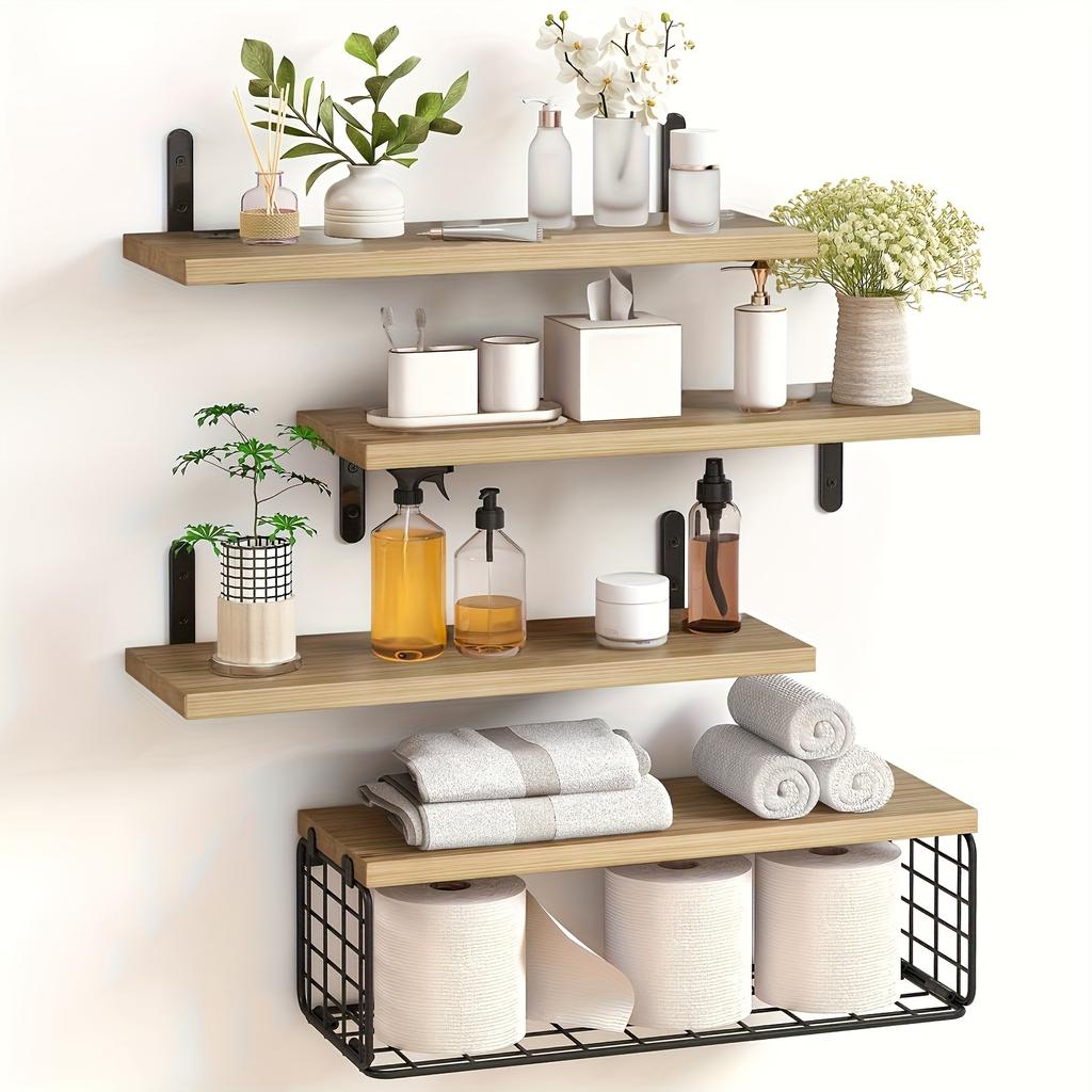 4pcs Wall Mounted Floating Shelf, Multi-Layer Organiser, Bathroom Iron Storage Rack Multifunctional Wall Decoration and Storage