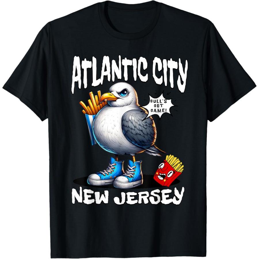 Atlantic City New Jersey Seagull French Fries Funny Souvenir T-Shirt XXXXXL чёрный