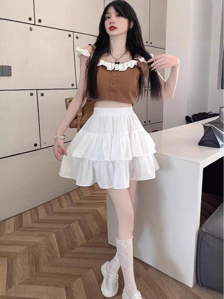 Women's White Ballet-Style Puff Mini Skirt: A-Line Petite Summer Skirt