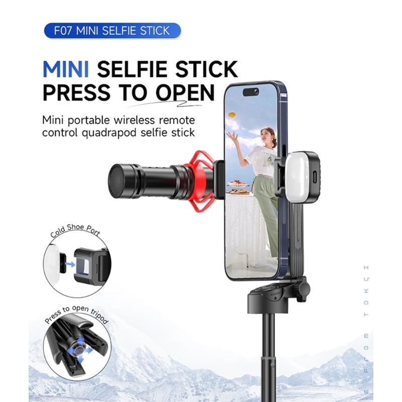 Wireless Remote Operated Selfie Stick Desk Tripod Featuring Quick Open Button and Six Section Extendable Design
