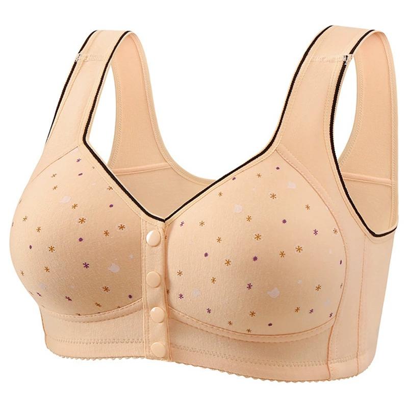 Women Large Size Adjustable Strap Front Buckle Bra Printed Bra