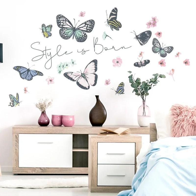 Butterfly Wall Stickers For Living Room Bedroom Decoration Kids Girls Decals Home Background Paper PVC Murals