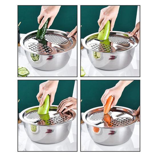 Vegetable Cutter Multifunctional 4 In 1 Grater Slicer Lid with Drain Basket Washing Draining Slicing Fruits Vegetables Kitchen Vegetable Slicer