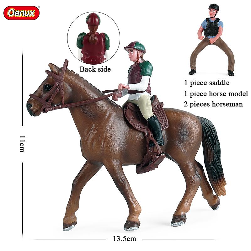 Oenux Model Konia Farmowego Wyścigowego Figurki Akcji DIY Jeździectwo Jeździec Zwierzęta Figurka Śliczna Edukacja Kolekcja Zabawka dla Dzieci Prezent