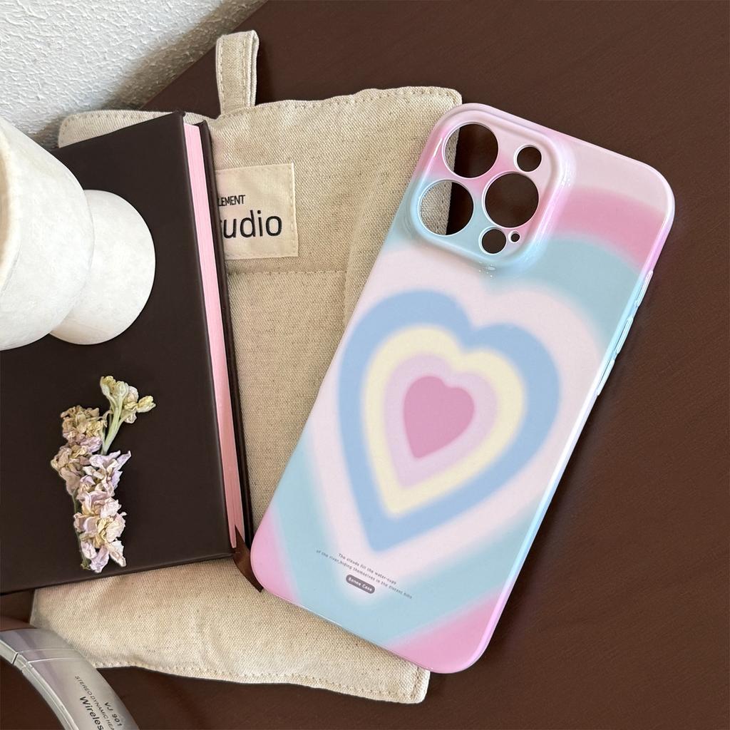 Girl's gradient heart case suitable for iPhone 16, Apple 17 Pro Max, soft film, full coverage for 13, Korean style for 15