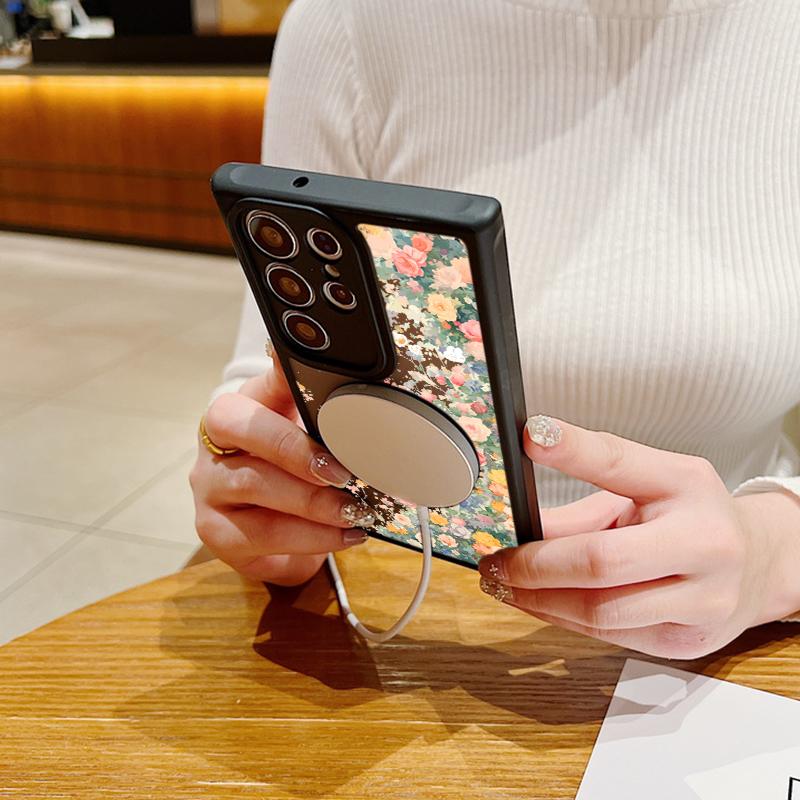 Colorful Flowers Magnetic Case For Samsung Galaxy S24 S23 Ultra Plus S23 FE S22 For Magsafe Wireless Charge Acrylic Phone Cover