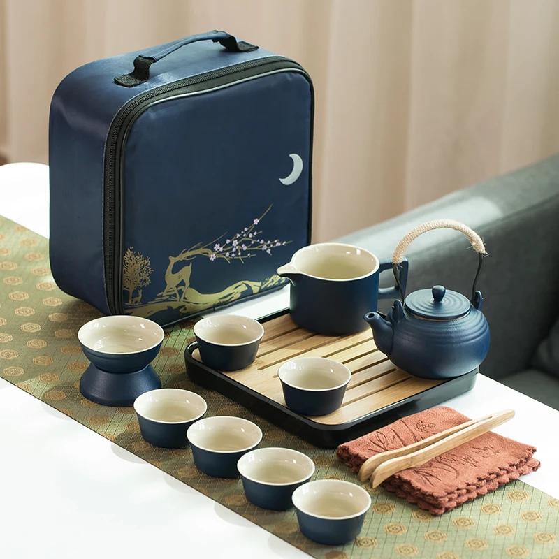 Keramiskt Kung Fu Te-set Japanskt Bärbart Rese-te-set Hemmakontor En Tekanna Sex Koppar Te-set Te-ceremoni Pu'er Grönt Te Tekanna