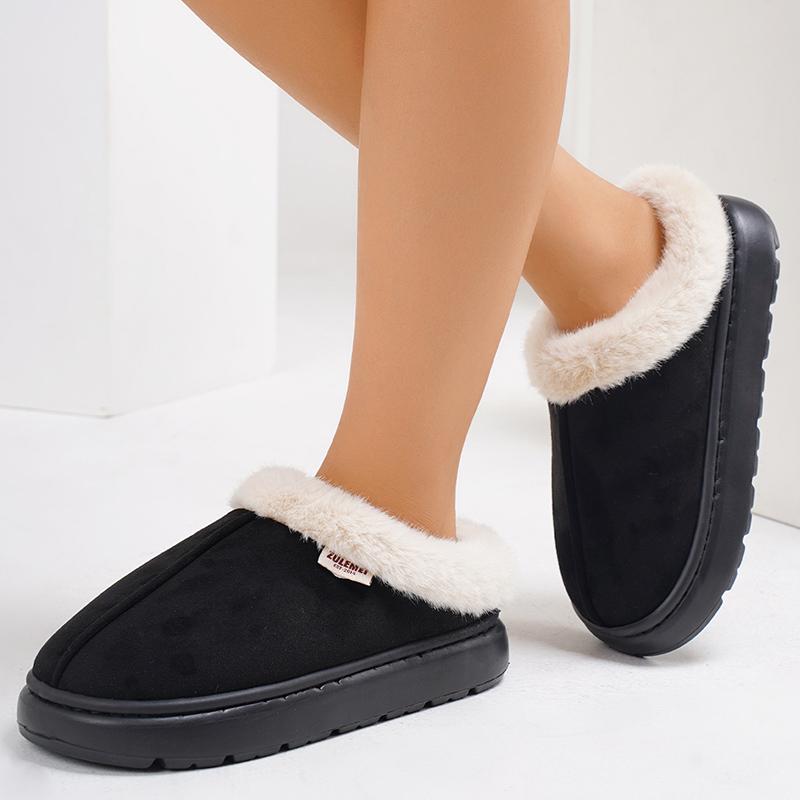 Fashion Winter Faux Fur Warm Plush Slippers Women Mix Color Platform Cotton Slippers Woman Light Non Slip House Furry Slides Female