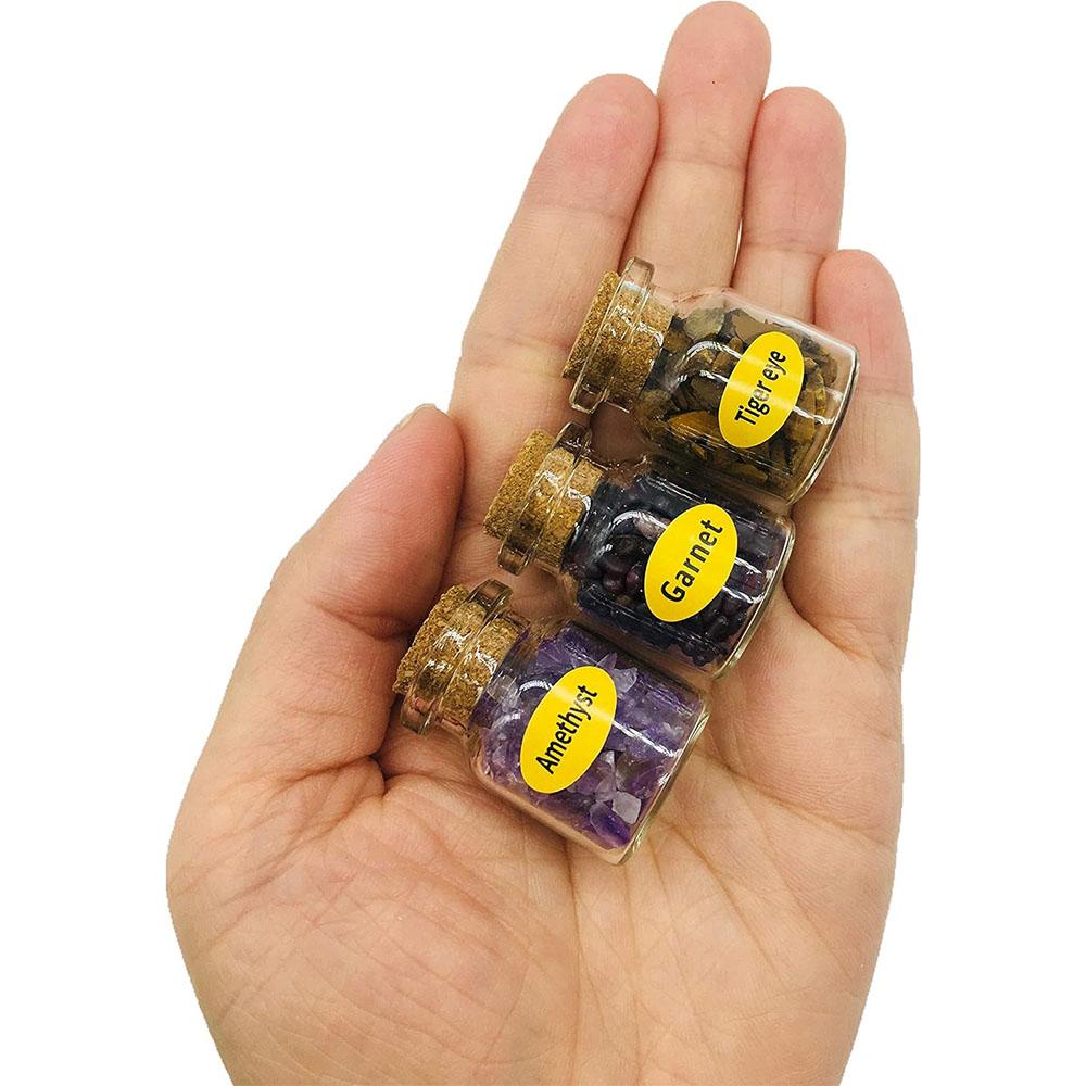 10pcs Mini Glass Wishing Bottles Tumbled Gemstone Crystal Chips Chakra Reiki Healing Stone Set Specimen Collection Gift