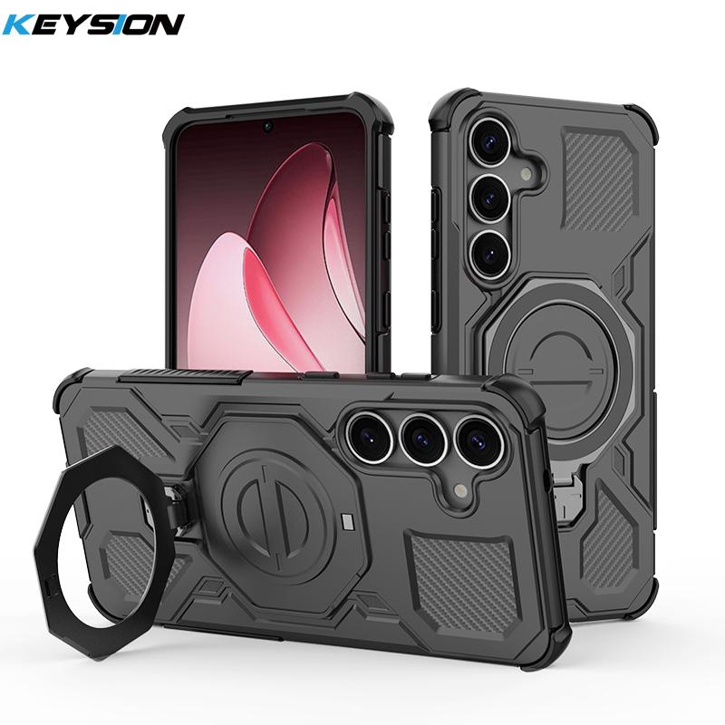 KEYSION Shockproof Magnetic Case for Samsung S25 Ultra 5G S25+Plus Upright Live Metal Ring Stand Phone Cover for Galaxy S25 Edge