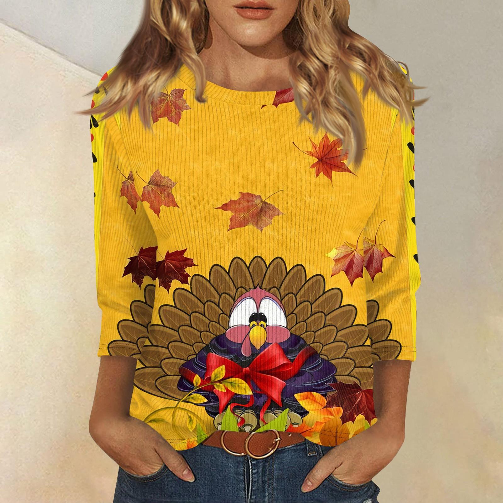 

Женская модная зимняя повседневная футболка с круглым вырезом и принтом в полоску с надписью «День благодарения» с рукавом три четверти Женская одежда XXXL жёлтый