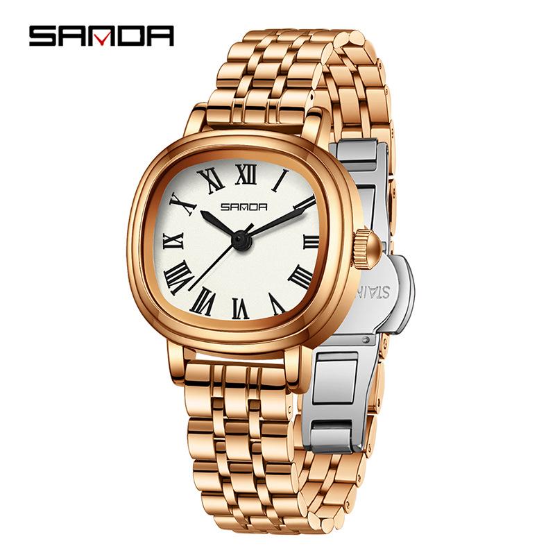 Sanda Women's Luxury Quartz Watch - Small Lightweight Square Design with Roman Numerals, Casual Waterproof Wristwatch