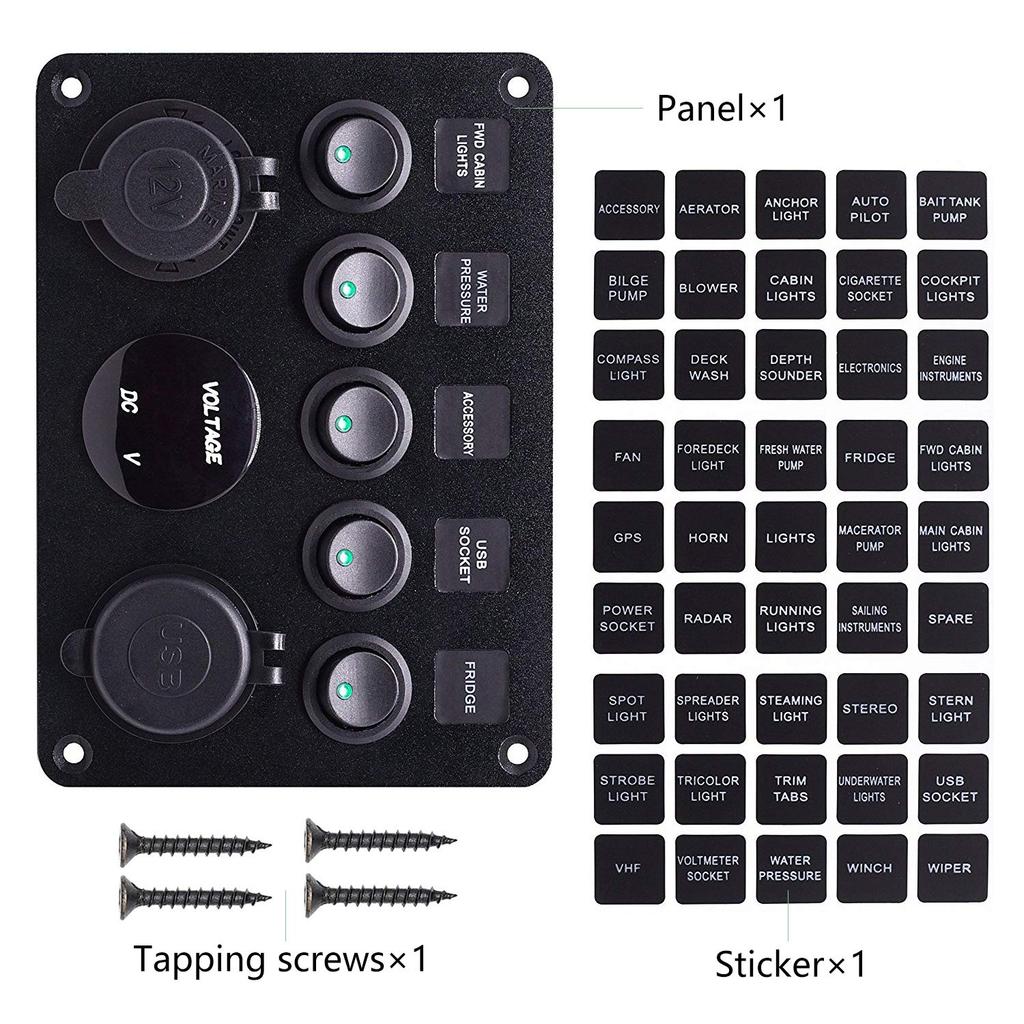 Marine Switch Panel Waterproof + Cigarette Lighter Socket + Dual