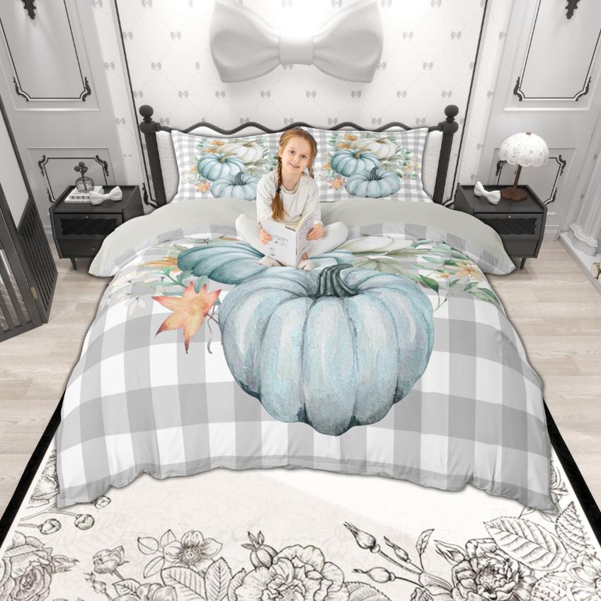 Homewish Fall Pumpkin Duvet Cover Set, Autumn Harvest Pllant Bedding Set, Thanksgiving Day Bedroom Set, Room Decor