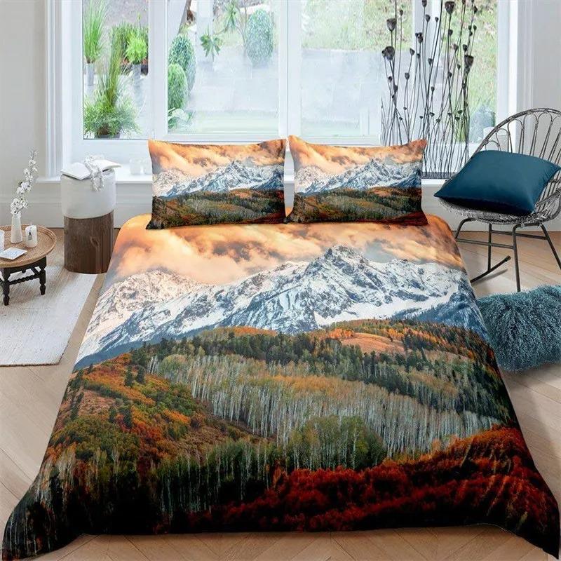 Snow Mountain Soft Duvet Cover Set Natural Lpluscape Warm Comforter Cover Microfiber Dream Waterfal Beding Set Twin King for Young Girls Ten
