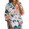 Womens Button Front Shirt Vintage Floral Print Three Quarter Sleeve Loose Fit Blouse Casual Lightweight Top for Everyday Wear