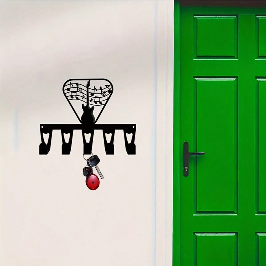 Vintage Music Theme Wall Mounted Guitar Note Key Hanger Iron Hook Organizer for Home Office Gift