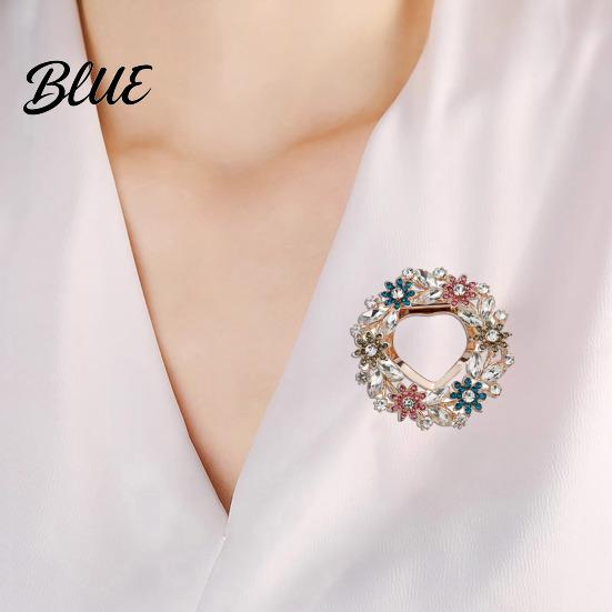 Wear-resistant Brooch Women Scarf Fastener Sparkling Rhinestones Leaves Flower Shape