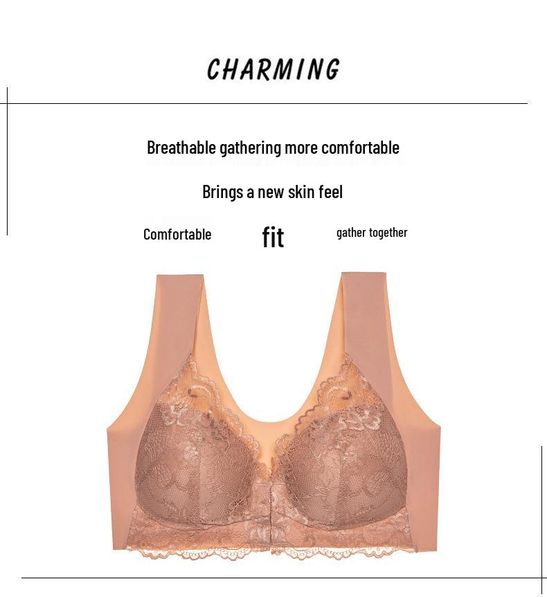 Cross-Border Sexy Lace Seamless Front Buckle Bra - Large Size, No Steel Ring, Beautiful Back Design