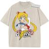 Unisex Washed Pink Vintage Tshirt Sailor Moon Girl Power Highquality Fabric for Home Leisure Travel Shopping
