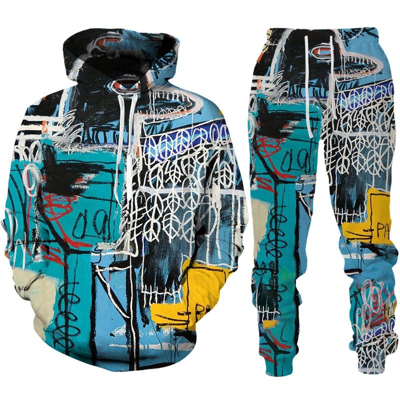 Jar Jeseň Funny Cartoon Abstract 3D Print Tepláková súprava Muži/Dámy Mikina+Nohavice Súprava na behanie Pár Oblečenie Hip Hop Oblečenie